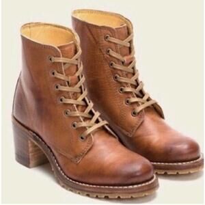 Frye Vintage Saddle Brown Leather Lace Up Sabrina Ankle Boot 7.5